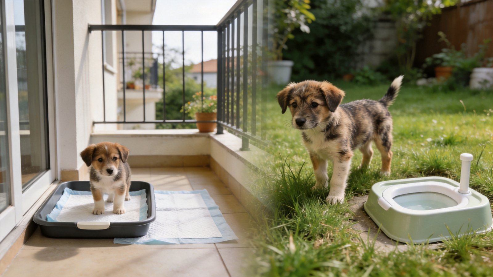 Indoor toilet to outdoor: fading pads and balcony trays