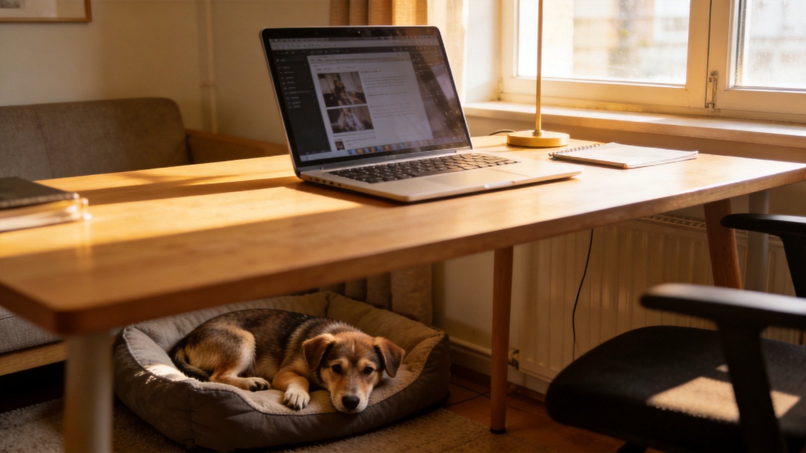 WFH puppy schedule: laptop, doors, and micro-absences