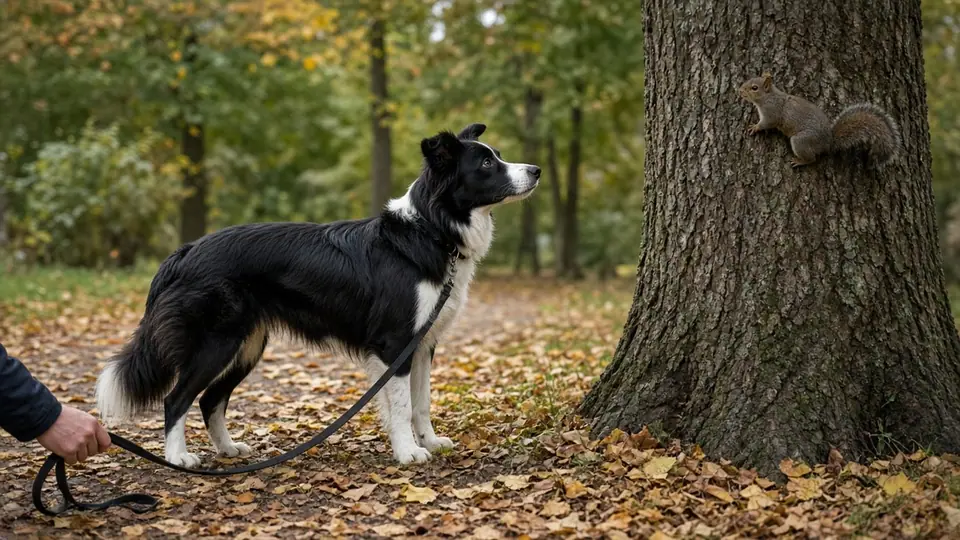 Photo illustrating: Dog chasing squirrels on walks: how to stop the lunge