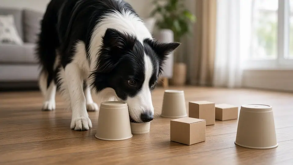 Photo illustrating: Nose work games for dogs at home: the find it game