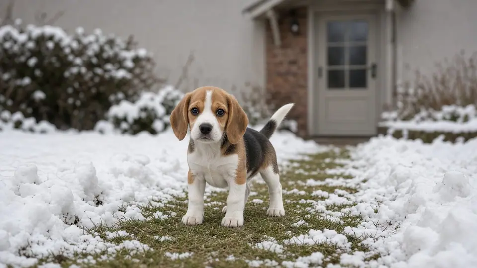 Photo illustrating: Potty training a puppy in winter: cold, snow and dark