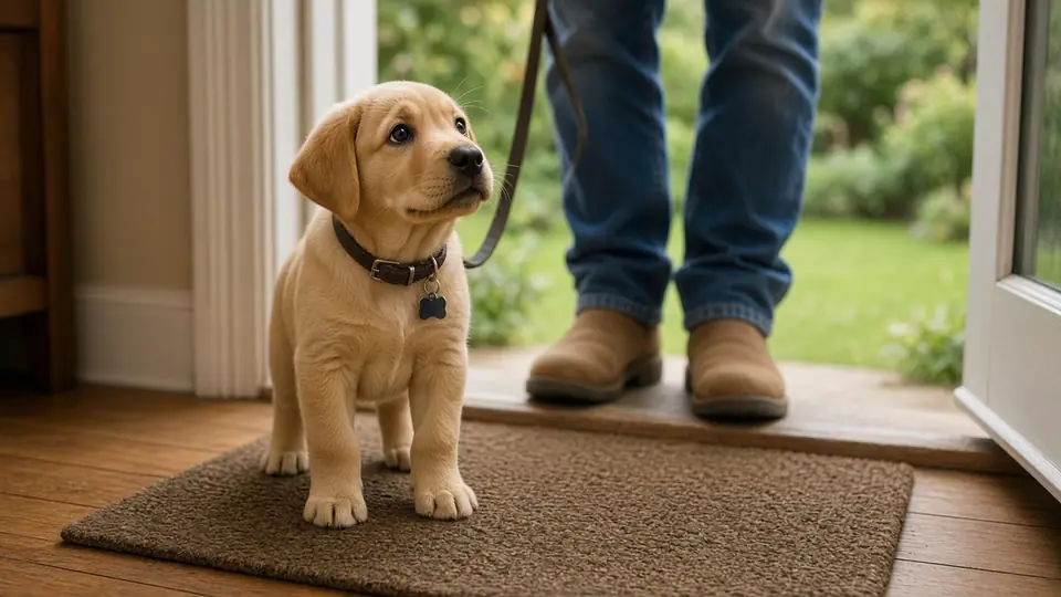 Photo illustrating: Puppy pees right after coming inside? How to fix it
