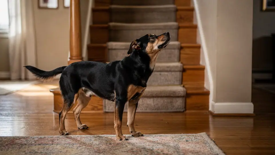 Photo illustrating: Dog scared of stairs and slippery floors: what to do
