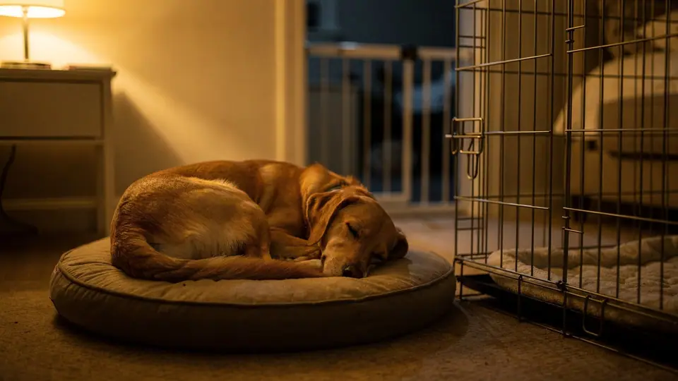 Photo illustrating: When to stop crating a puppy at night: signs and steps