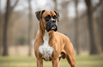German Boxer standing outdoors with a muscular build and alert expression, realistic detailed coat and natural lighting
